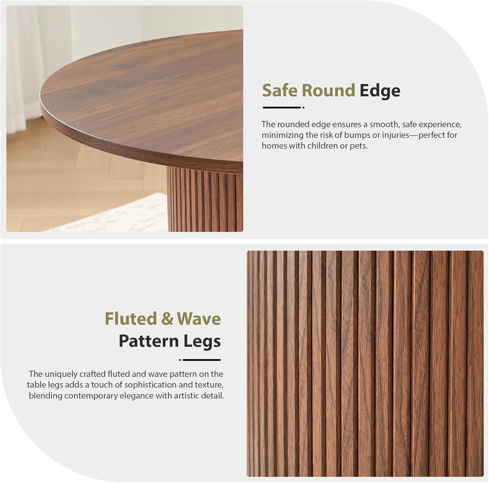 31.5" Round Dining Table for 2-4, Modern Farmhouse Kitchen Table with 2-...