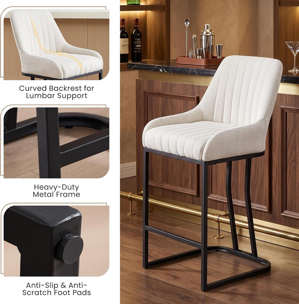 26" H Bar Stools Set of 3, Counter Height Stools with Back, Upholstered ...