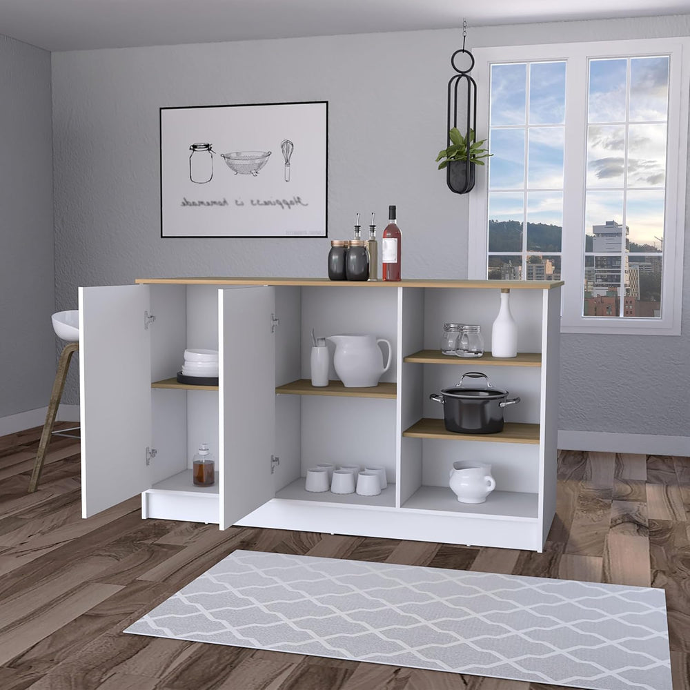 FM FURNITURE Gladiolus Kitchen Island in Melamine, Two Doors, Three Open Shelves