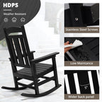 LUE BONA Rocking Chair Outdoor, Weather Resistant Poly Plastic Rocker Chairs, 350lb Heavy Duty, Oversized Porch for Adult, High Back Smooth Chairs Outdoor & Indoor, Black