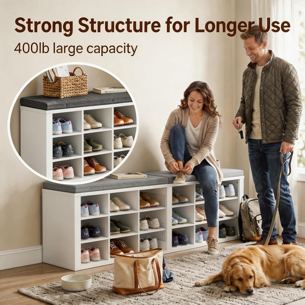 AMONIDA Shoe Storage Bench with Cushion, Entryway Bench with Shoe Storage,18 ...