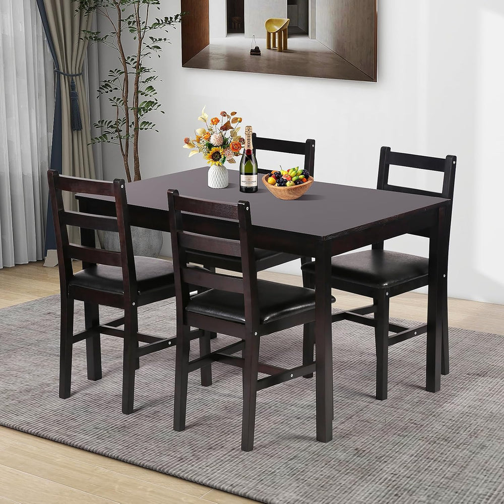 Kitchen Table Set 5 Piece Dining Table Set Sturdy Wooden Square Table and Cha...