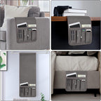NB Sofa Armrest Organize remote holder bedside caddy organizer with 5 pockets，non-slip couch remote control holder couch armchair caddy accessories (Dark Grey, 35"x12.4")