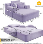 48.5" Boneless Chaise Lounge Chair Sofa Bed Indoor with Zip-Down Convertible Armrests & Backrest, Oversized Cloud Upholstered Compression Sleeper Couch Reading Chairs w/Side Pockets