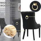 Modern Leisure Linen Dining Chairs Set of 6, Upholstered Dining Chair with Solid Wood Legs, Mid-Century Dining Room Chairs with Pull Ring and Tufted Backrest, Black