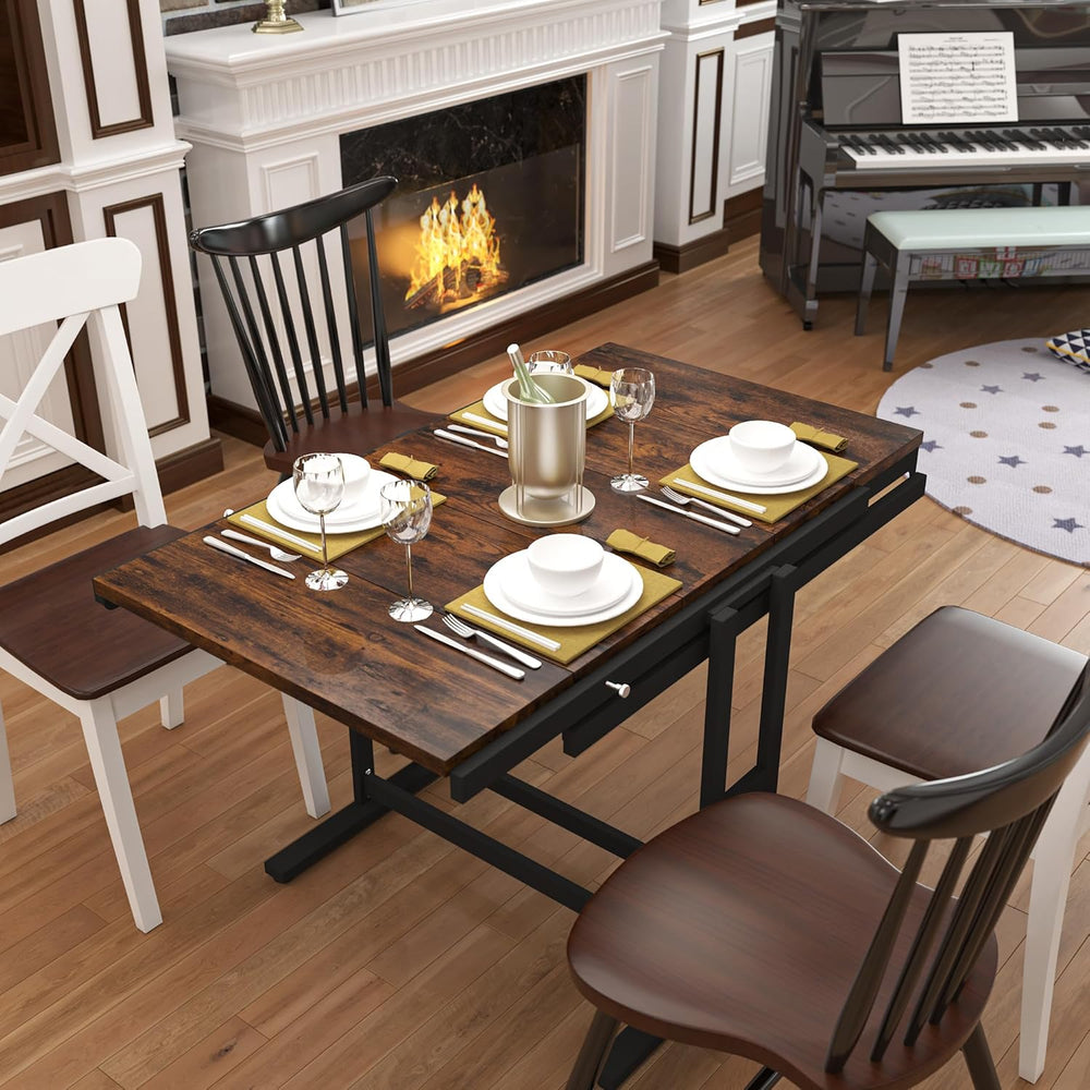 Convertible Dining Table, Multipurpose Mahogany Storage Shelf, 2 in 1 Bookshe...