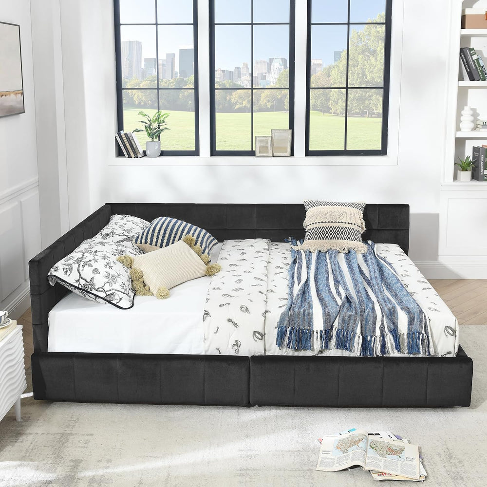 King Size Storage Bed Frame with Upholstered Tufted Headboard, Platform Bed w...