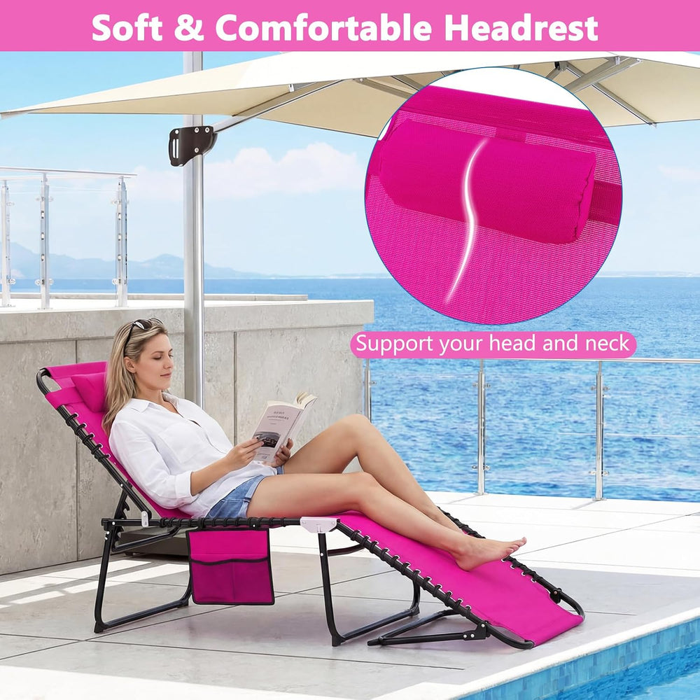 Giantex Patio Lounge Chairs for Outside - Folding Tanning Chair w/Headrest, 4...