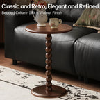 Pedestal Side Table, Small Round Side Table for Small Spaces, Drink Table with 100% Solid Wood Leg, Round Coffee End Table for Living Room, Bedroom, Corners, and Office (Poplar Wood, Walnut)