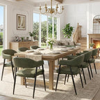 HNY Modern Dining Room Arm Chairs Set of 4, Green Retro Faux Leather Upholstered Barrel Dining Chairs with Arms Mid-Century Accent Chair with Metal Legs, Open-Back Kitchen Side Chairs for Living Room