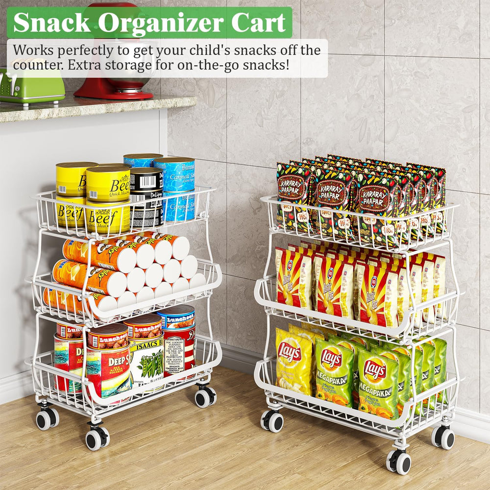 3 Tire Rolling Pantry Organizers and Storage Cart on Wheels | Metal Frame, Un...