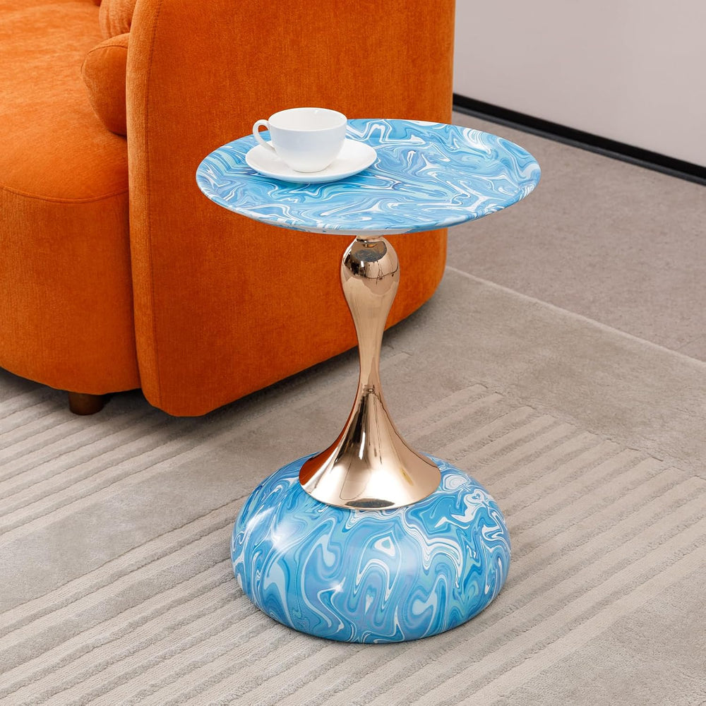 End Coffee Table Round Side Table, Metal Pedestal Table, Accent Table for Sma...
