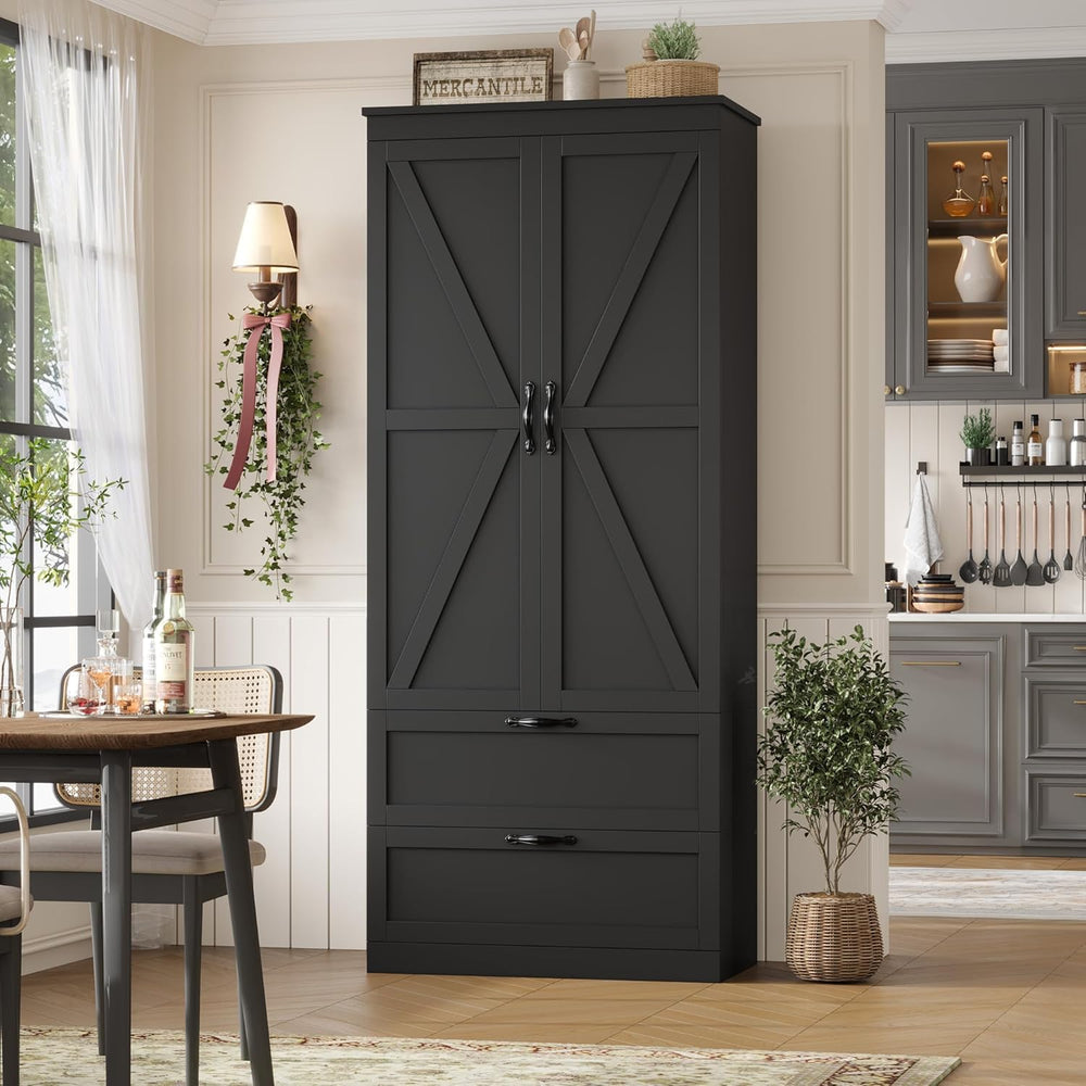HOSTACK 70" Tall Kitchen Pantry Storage, Barn Doors Pantry Cabinet with ...