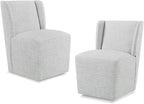 Upholstered Dining Chair with Casters Wingback Modern Side Armless Deskchair with Rollers for Diningroom Bedroom Livingroom Reading Room,Light Grey,2 Box