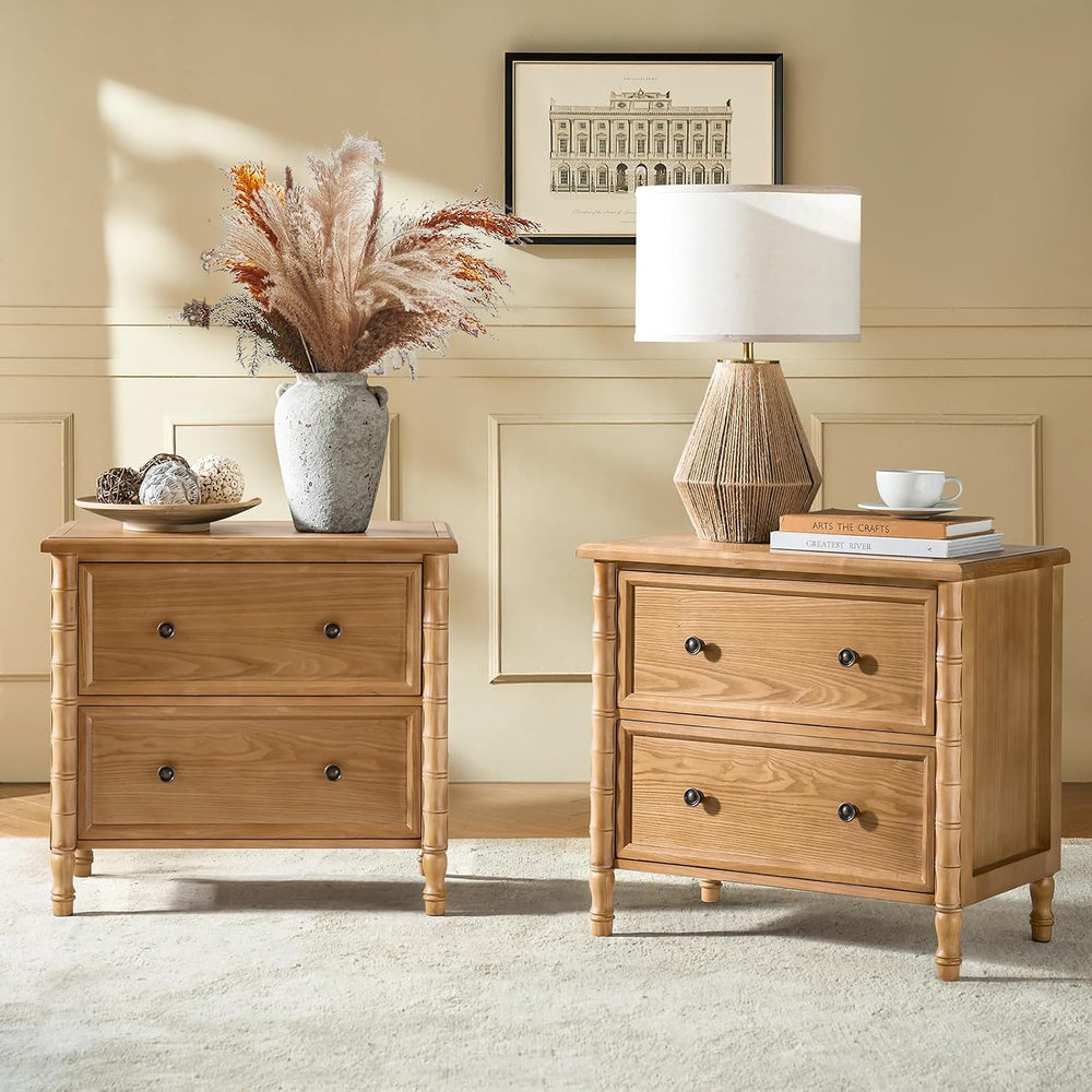 HULALA HOME 26" Solid Wood End Table with Spindle Legs, 2 Drawer Accent ...