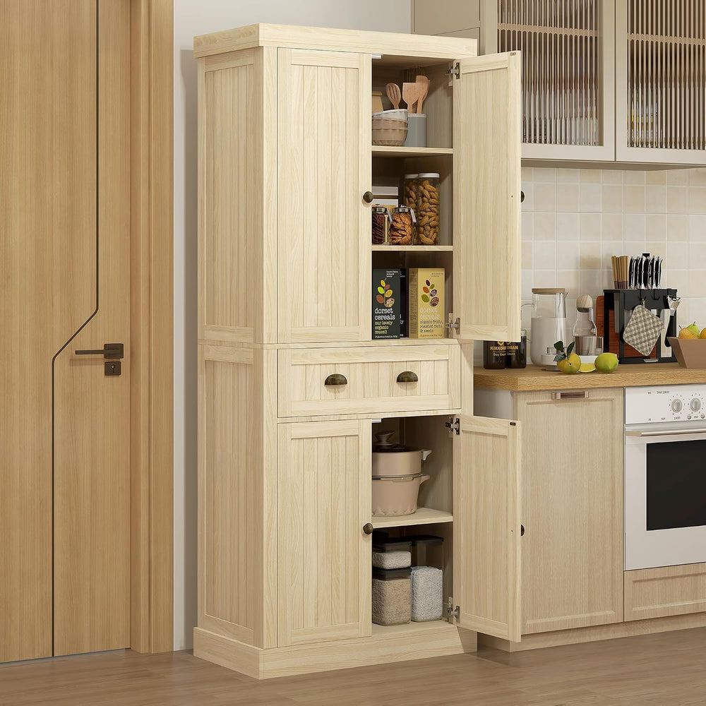 72" Farmhouse Kitchen Pantry Cabinet, Freestanding Tall Storage Cabinet ...
