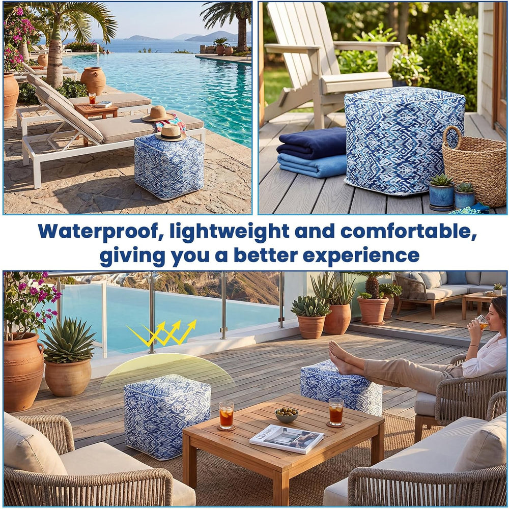 Juexica 2 Pack Inflatable Outdoor Ottoman Pouf Waterproof Cube 16" Squar...