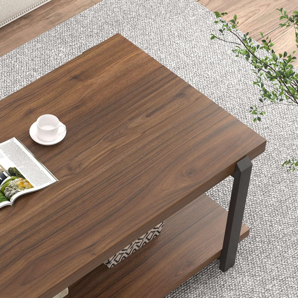 FOLUBAN Modern Coffee Table with Storage Shelf, Rustic Wood Center Table for ...