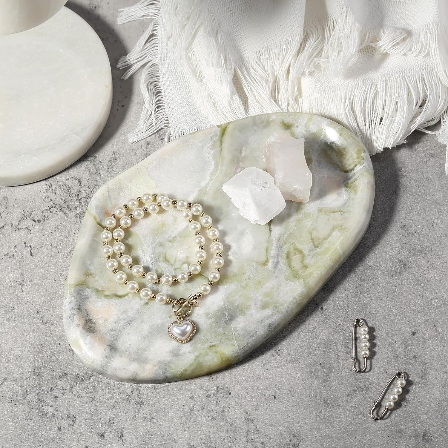 Koville Luxury Natural Green Marble Vanity Tray, Cloud Shape Serving Stone Key Tray for Home Decor, 10" x 7" Marble Storage Trays for Bathroom, Stone Plate Holder for Perfume, Candle and Jewelry
