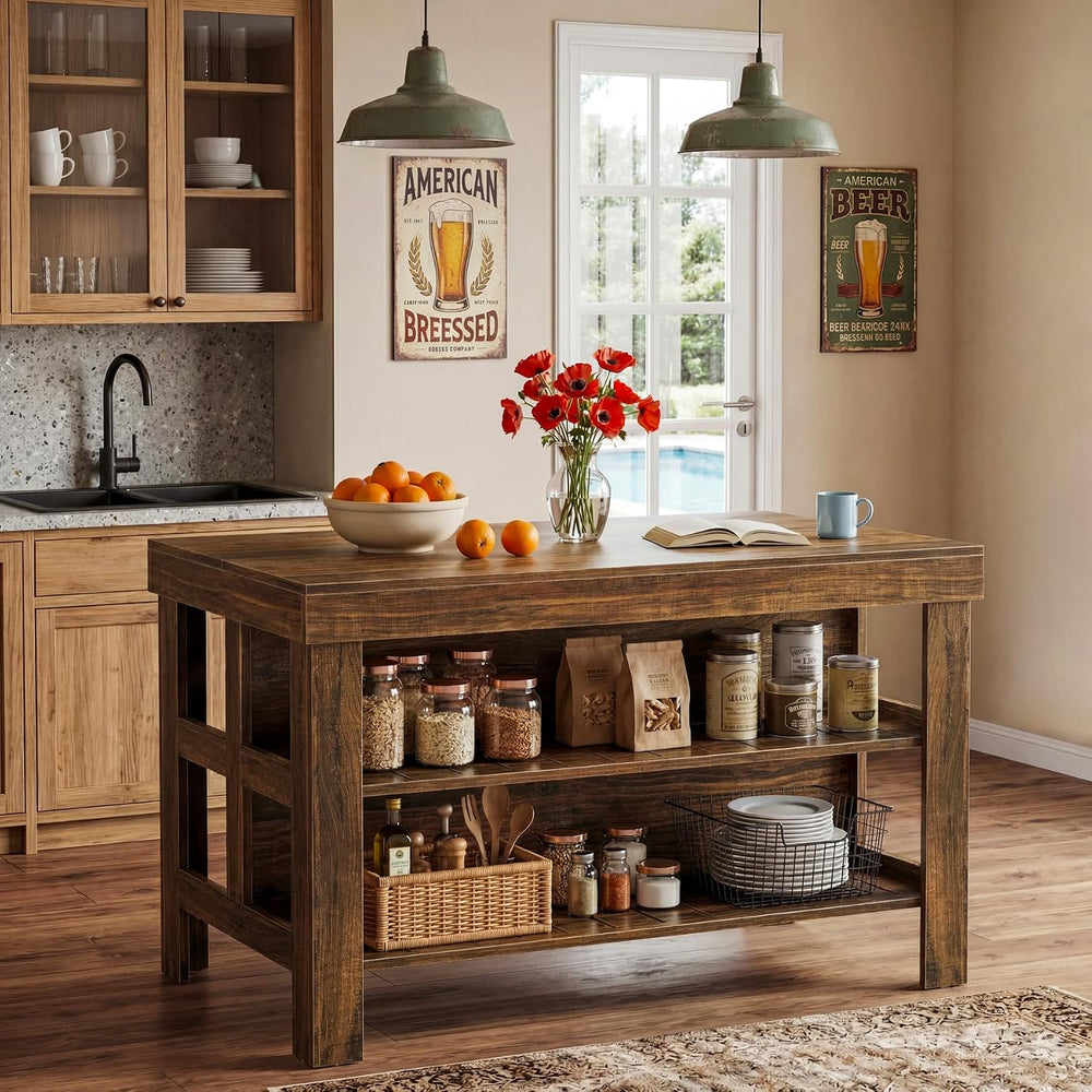 Tribesigns 55.1-Inch Kitchen Island with Seating and Storage, 3-Tier Large Fa...