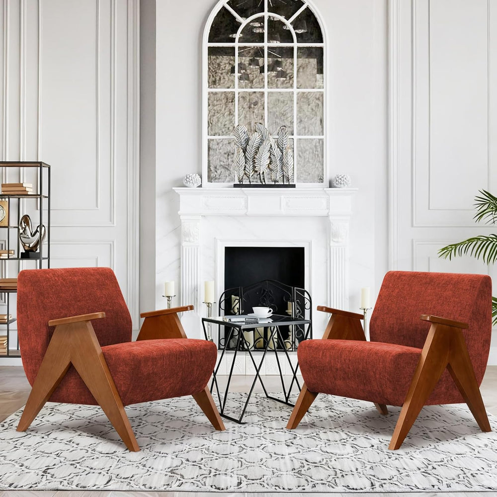 Home Accent Chair Mid Century Modern Accent Chair with Wood Frame, Lounge Uph...