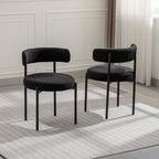 Boucle Dining Chairs Set of 4, Black Dining Chairs with Upholstered Seat and Round Back, Mid-Century Modern Kitchen Chairs for Dining Room, Restaurant