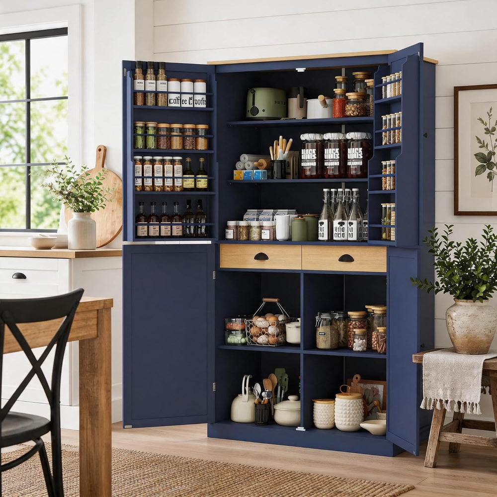 71.3" Kitchen Pantry Cabinet, Freestanding Cupboard, Blue | Painted MDF,...