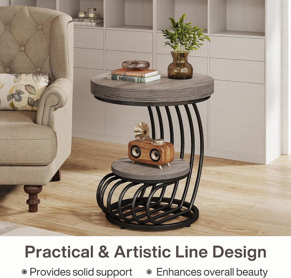 Tribesigns Round End Table, 2-Tier Farmhose Wood Side Table with Shelf Storag...