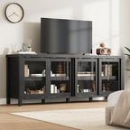 GAOMON TV Stand for 65" with Entertainment Center, Storage Cabinet, 4 Sliding Glass Doors, Mid Century Modern Media TV Console Table for Living Room Bedroom, Black