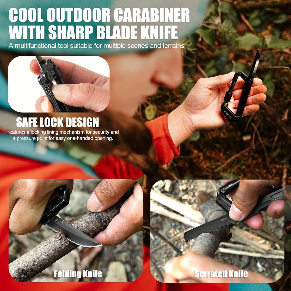 Carabiner Multitool 8-in-1 EDC Carabiners Pocket Knife for Camping, Black