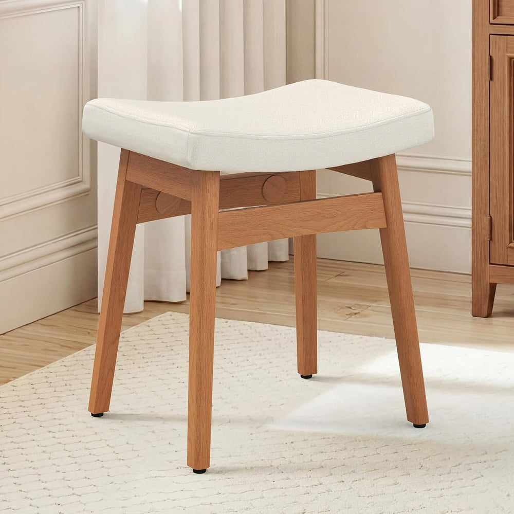 LUE BONA Vanity Saddle Stool with Wood Legs, 17.3" H Compact Makeup Stoo...