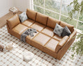 SITJOY 118" Faux Leather Modular Sectional Sofa with Storage, Mid Century Modern Sectional Couches for Living Room, Soft Padded Armrests, 8 Seat Sofa Bed, Brown