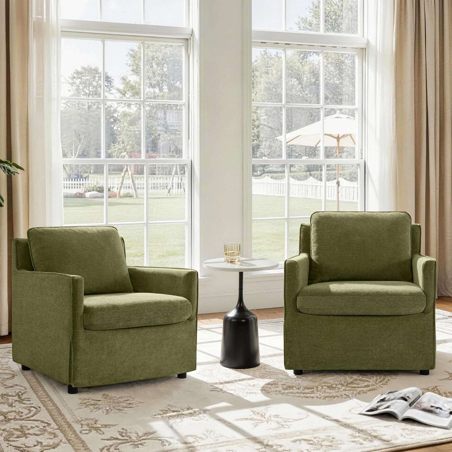 Upholstered Barrel Accent Chair, Modern Single Sofa with Washable Cover for Living Room, Bedroom,Reading Spaces,Office,Green