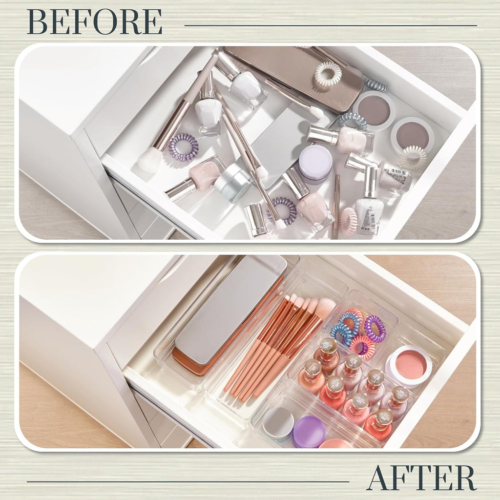 STORi SimpleSort Drawer Organizer Bins 6 pc Set, Multi-size, Bathroom Organizers and Storage, Makeup Organizer, Desk Organizer, Vanity Organizer, Clear Organizing Containers, Made in USA