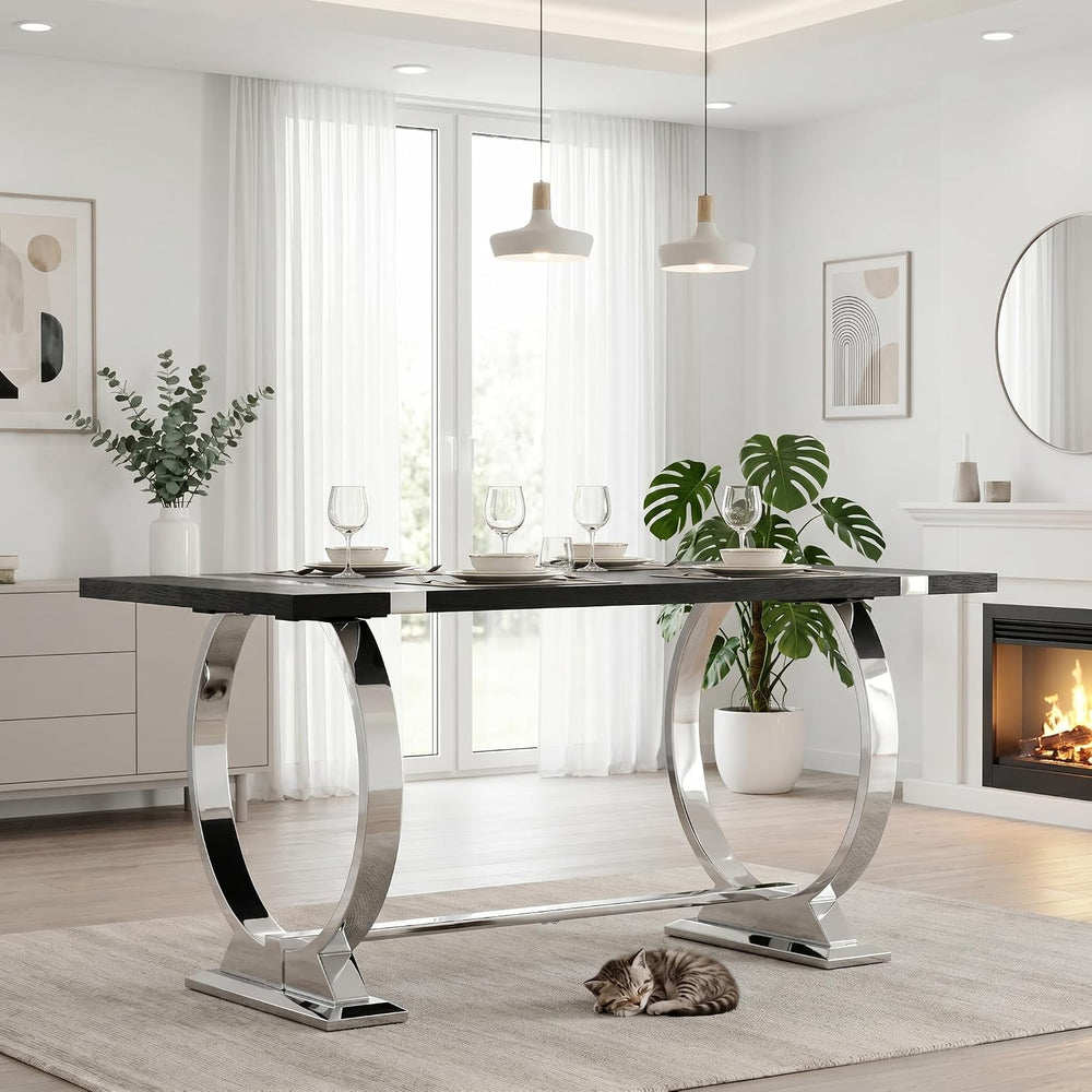 Asday Black Wood Dining Table for 4-6, 60 Inch Modern Luxury Kitchen Table wi...