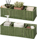 GRANNY SAYS Wicker Toilet Paper Basket Holder for Back of Toilet Baskets, Small Bathroom Basket Organizer and Storage for Tank topper, Olive Green Decor Sink Tank Tray with Dividers, 2 Pack