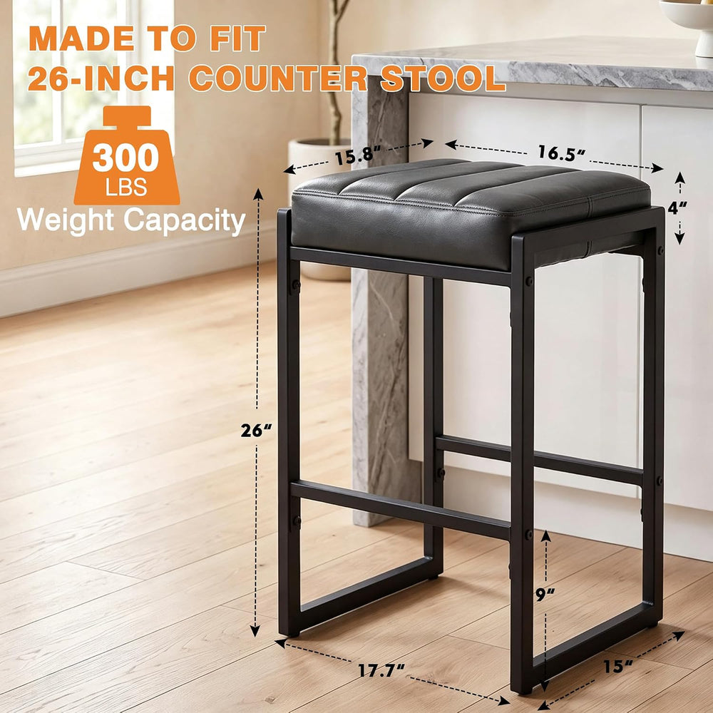 LSSBOUGHT Bar Stools 24 Inch Upholstered PU Leather Counter Height Bar Stools...