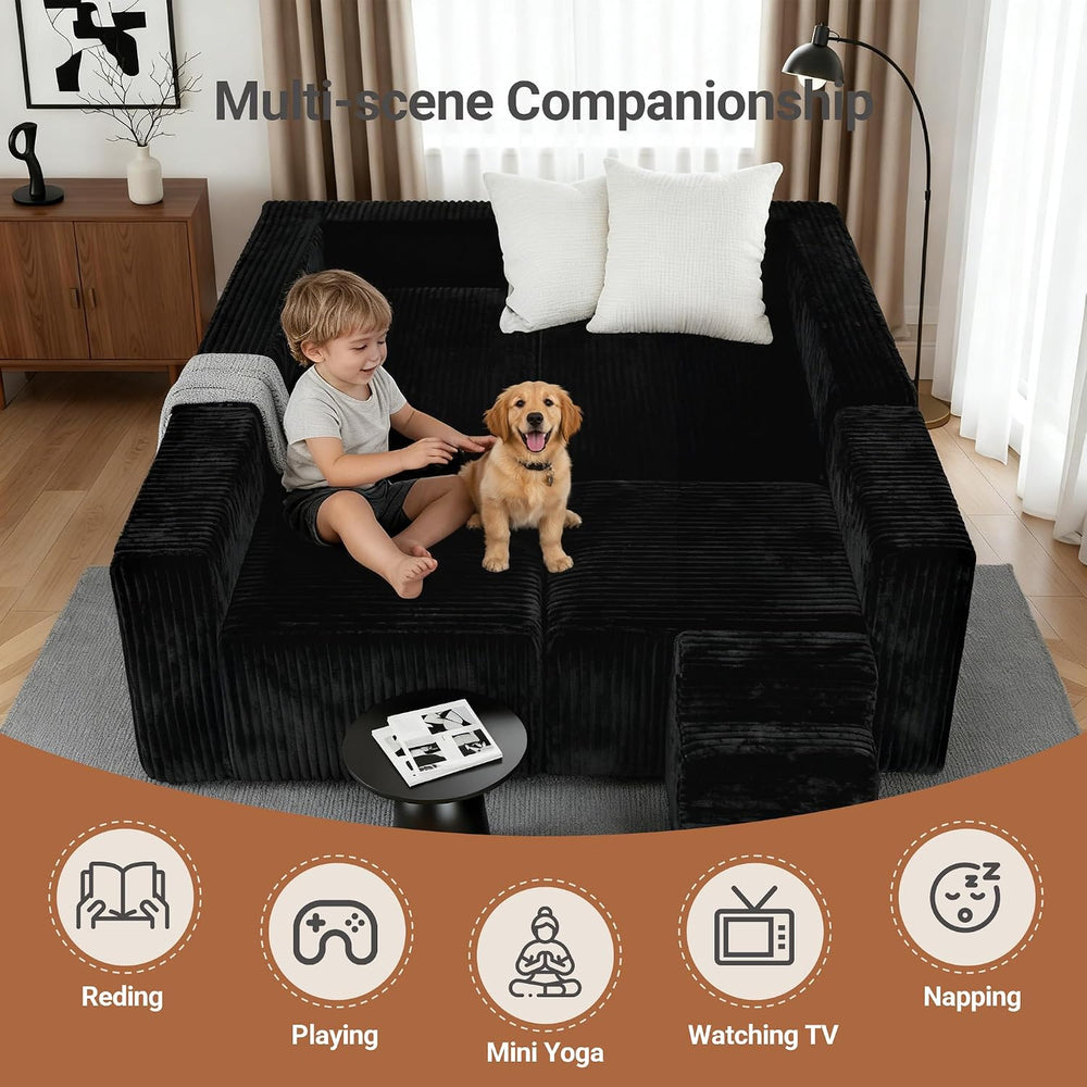 Claiks 128" U-Shaped Modular Sectional Sofa No Assembly Required, Oversi...