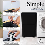 Laundry Basket with Wheels and Handle - 100L Bamboo-Fabric Laundry Hamper with Lid, Front Mesh Pocket, Travel Bag, Sturdy Wheels, Black