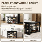 Shoe Rack Bench with Leather Cushion 3-Tier Shoe Rack Organizer for Entryway Hallway or Living Room Farmhouse Rustic Wooden Seat Bench Black 11.8" Dx23.6 Wx20.4 H