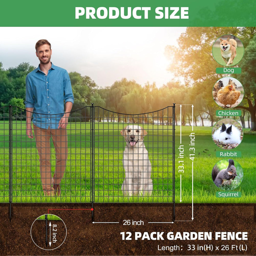 12 Panels Garden Fence Animal Barrier, 33 in(H) X 26 ft(L) Dog Fence Outdoor ...