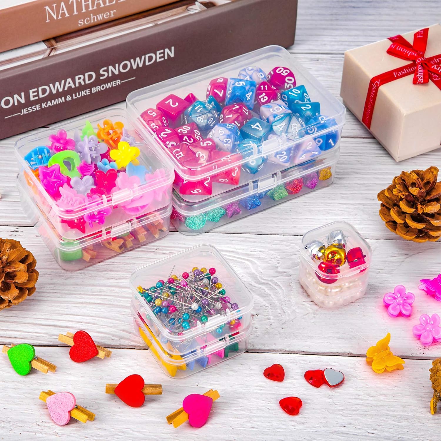 24 Packs Small Clear Plastic Beads Storage Containers Box with Hinged Lid for Storage of Small Items, Crafts, Jewelry, Hardware(1.37 x 1.37 x 0.7 Inches)
