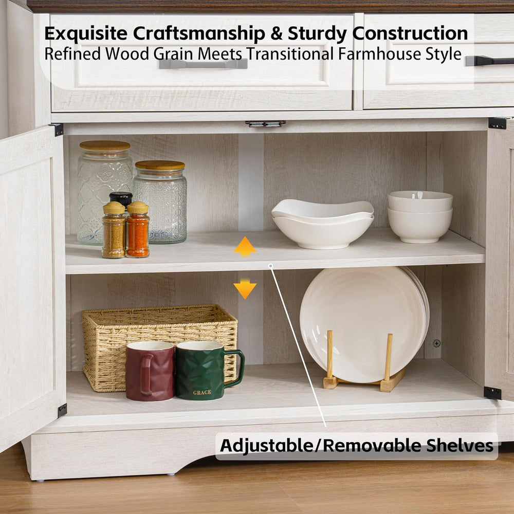 66" Large Sideboard Buffet Cabinet with Storage, Farmhouse Buffet Table ...