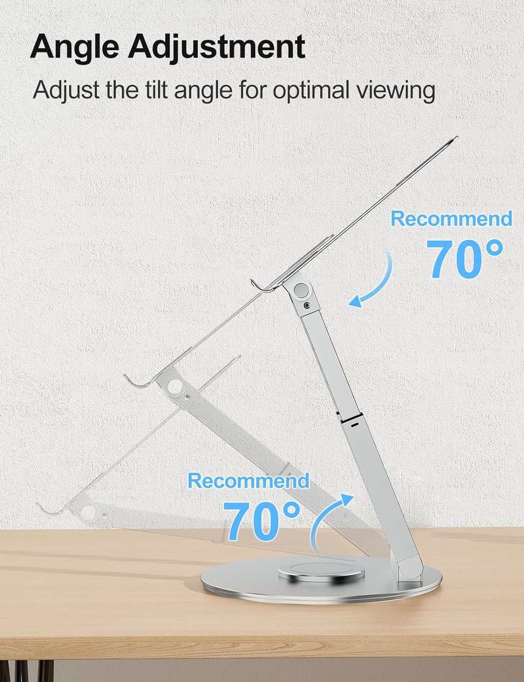 tounee Telescopic Laptop Stand for Desk with 360° Swivel Base, Sit to Stand, Height Adjustable, Portable Riser Holder for Good Posture, Compatible with All Laptops 10-17"-Silver