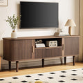 Fluted TV Stand, 55 Inch Mid Century Modern Media Console Table with Sliding Tambour Door Farmhouse Sideboard Buffet Cabinet Fits TVs up to 75 inch, Wood Entertainment Center for Living Room