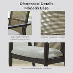 Signature Design by Ashley Galliden Rustic Solid Wood Upholstered Dining Arm Chair with Faux Cane Backrest, Set of 2, Light Brown & Black