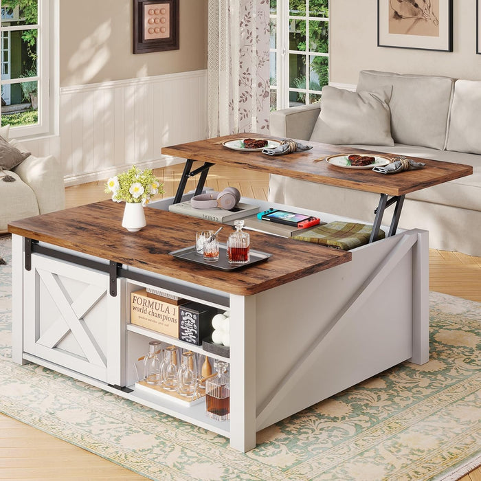 SEDETA 31.5" Lift Top Coffee Table with Storage, Square Coffee Tables for Living Room, Farmhouse Coffee Table with Large Hidden Storage Compartment and Adjustable Shelves, White