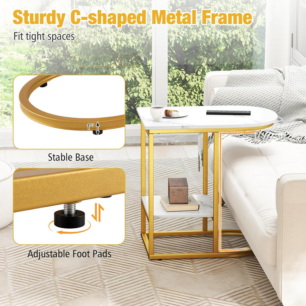 Giantex C Shaped End Table Set of 2, Modern Sofa Side Table with Faux Marble ...