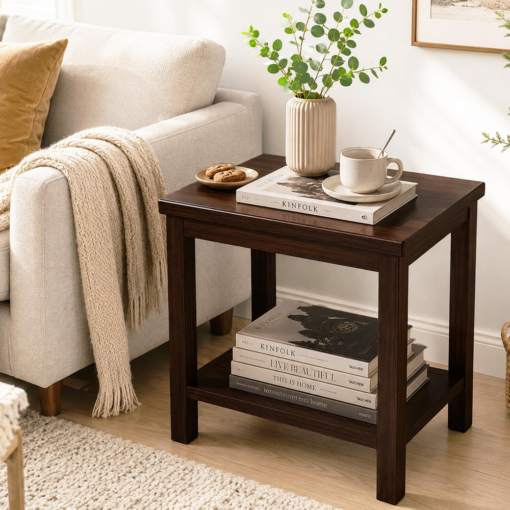 YUNMUARIY-Living Room Side Table,Walnut End Tables,Wood Side Table,Small Squa...