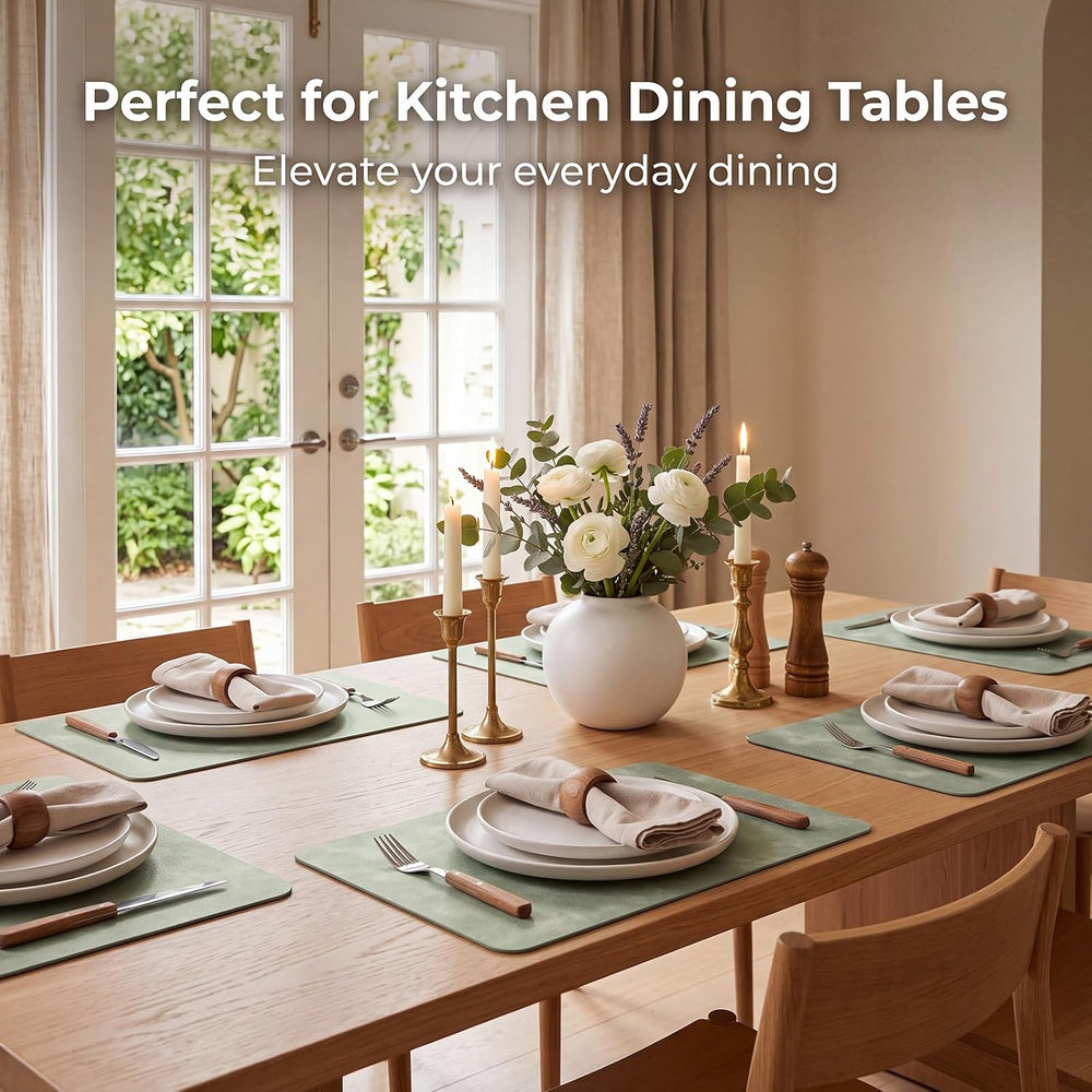 ADRIMER Fall Placemats set of 8, Heat Resistant Faux Leather, Green